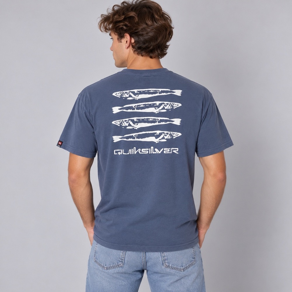Quiksilver T-Shirt Mens Large Blue Short Sleeve Fish Graphic Surf Skate Y2K Tee